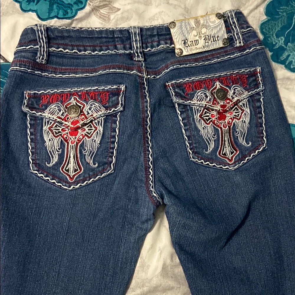 Raw Blue Embroidered Denim Jeans